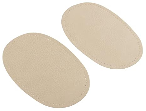 Hellery Aufnähbare Ellbogen/Knie Patches Aus Wildleder Aus PU Leder Ovaler Ellbogen Patch Mit Nahtlöchern Einfach Zu Verwenden 1 Paar 5,5 Zoll X 3, Beige, 13.8 * 9cm