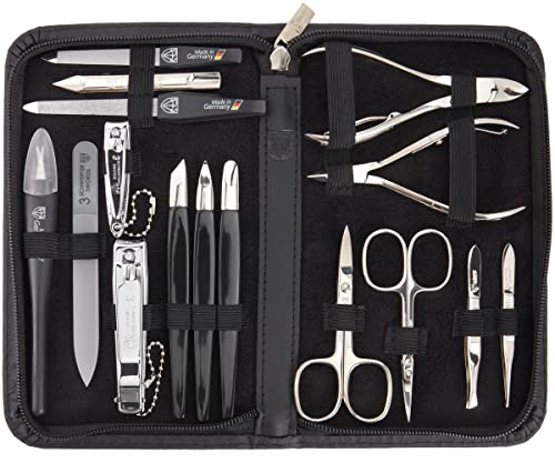 DREI SCHWERTER - 16-tlg. Maniküre Pediküre Set 'Cinisello' hochwertiges Nageletui aus Echtleder für die hand- und Fußpflege Inhalt: Nagelschere, Nagelknipser, Pinzette und vieles mehr!
