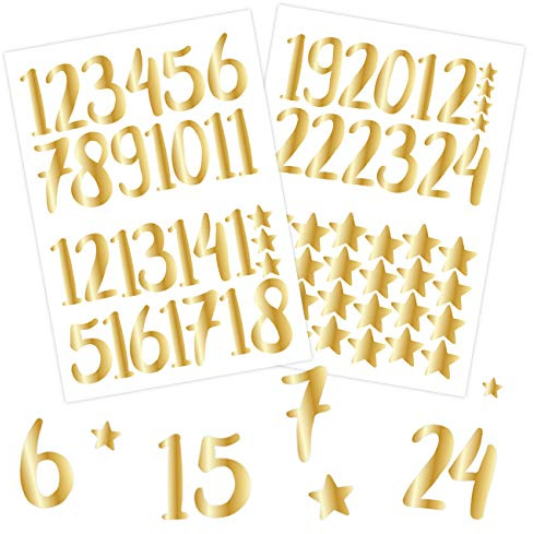 Papierdrachen 24 pegatinas de números del calendario de adviento - oro | número 70 - pegatinas para su calendario de navidad - para hacer manualidades y decorar