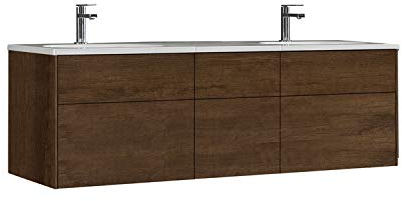 StoneArt Badmöbel Set mit Mineralguss Waschbecken und Unterschrank Waschtisch als Einzel- oder Doppelwaschbecken mit Unterschrank ohne Armaturen Venice VE-1610-I Eiche dunkel 160cm