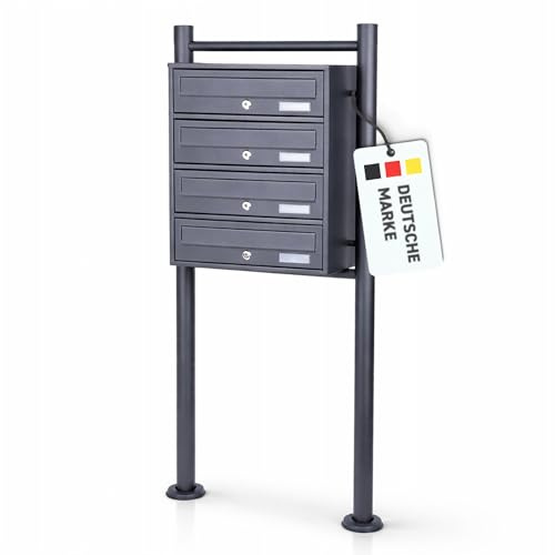 Rapid Teck® 4er Briefkastenanlage | 1x4 Fächer Briefkasten Anthrazit mit Namensschild | Edelstahl Postkasten | Dunkel Grau | Briefkasten Edelstahl Mehrfamilienhaus