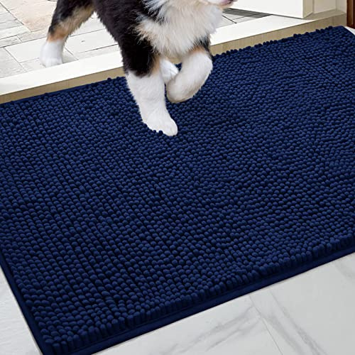 HOMEIDEAS Doormat Indoor Entrance, 60x36, Highly Absorbent Chenille Large Muddy Dog Washable Non Slip Front Welcome Door Mat for Entryway, Navy Blue