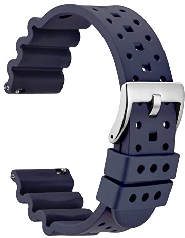 WOCCI Belüftete FKM Kautschuk Uhrenarmbänder für Herren (Nicht Silikon Gummi), Fluorkautschuk Uhrenarmband mit Schnellverschluss 18mm 20mm 22mm 24mm