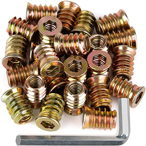 80Pcs Anwenk 1/4-20 x 15mm Furniture Screw in Nut Threaded Wood Inserts Bolt Fastener Connector Hex Socket Drive for Wood Furniture Assortment (with Hex Spanner)