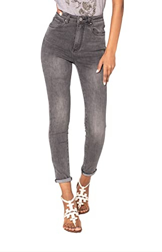 Nina Carter P190 dam skinny fit jeansbyxor extra hög midja jeans använd look, Grå (P190-17), L