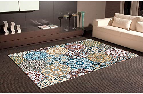 Oedim Alfombra Círculos Imitación Gresite, para Habitaciones, 120x95cm, Moqueta PVC, Suelo vinílico, Decoración del Hogar, Suelo de Protección