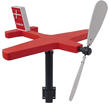 Flugzeug Dänemark Windspiel aus Holz Windrad für draußen Deko rot-weiß (Wandhalterung - 370 mm)