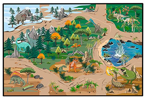 STARLUX – Tapis de Jeu Dinosaures pour Enfant – Antidérapant – Circuit Petites Voitures – 120 x 80 cm – 801148