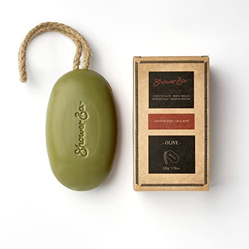 Olive Scented Soap on a Rope - 220g Natural Solid Body Wash Bar for Travel & Home - Long Lasting, Vegan, Plastic-Free, Eco-Friendly & Moisturizing