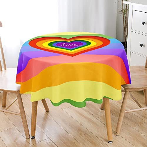 Lukery Tischdecke Abwaschbar Gartentischdecke, Tischdecke Rund Tischdecken 3D Regenbogen-Muster Tischtuch Outdoor Indoor, Tisch Schutz für Geburtstag Hochzeit Festival (Liebe,Durchmesser 180cm)