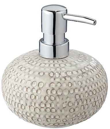 WENKO Seifenspender Mod. Pergole eleganter Keramik Pumpspender für Bad und Gäste-WC geeignet für Flüssigseife Desinfektionsmittel Spülmittel in Creme mit Kunststoff-Pumpkopf Ø 11,5 cm x 13 cm Beige