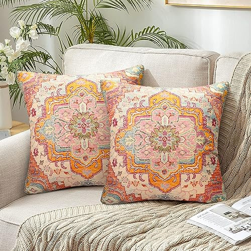 Chicamy Juego de 2 Bohemia Fundas Cojín Naranja 45x45cm Boho Funda de Cojín Retro Cuadradas Funda de Almohada Otoño Invierno Cojines Decorativos para Patio Jardín Sofá Decoración de Casa de Campo