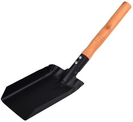 HIXNUG Paletta per carbone in metallo con manico in legno per camino, paletta per carbone, piccola paletta per camino (2)