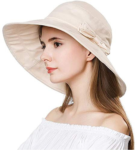 Comhats Sonnenhüte für Frauen mit breiter Krempe, UPF 50 UV-Sonnenschutz, faltbar, Sommer-Strandhut, Baumwolle/Leinen, Eimer zum Spazierengehen, Gartenarbeit, Safari, Reisen