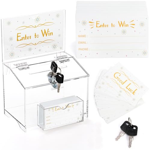 ZENFUN Acryl-Vorschlagsbox mit Schloss, Spendenbox mit 100 Stück Tombola-Karten, klare Wahlurne mit Schildhalter, Stimmzettel, Ticketbox, Zeichenbox für Wohltätigkeitsorganisationen, Abstimmungen,