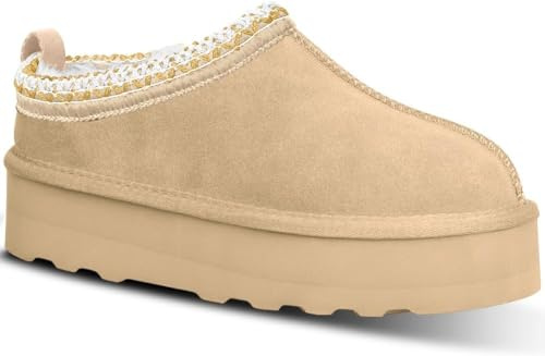 Tasman Pantofole da donna Dupes Platform Tazz Slipper Short Ankle Boot Pelliccia Foderate in Pile Sneakers Casa slippers Stivali Antiscivolo Per Outdoor (Beige, 37)