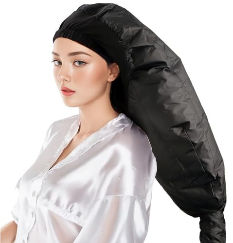 Hair Dryer Attachment Long Bonnet Hood Dryer with Headband, Reduces Heat Around Ears and Neck, Use for Hair Styling, Hair Drying, Curling and Deep Conditioning, Black
