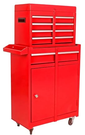 BouPower Rolling Tool Box With 5 Drawers, Utility Cart On Wheels, 230 Lbs Capacity Tool Chest With Detachable Top Tool Box, Convenient for Tool Organizers and Storage(Red))