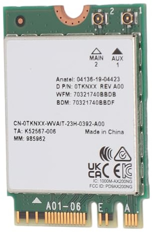 Tarjeta Inalámbrica WiFi 6, Tarjeta de Red WiFi AX200 de Doble Banda Bluetooth 5,2 M.2 con Antena para 10/11, para Linux