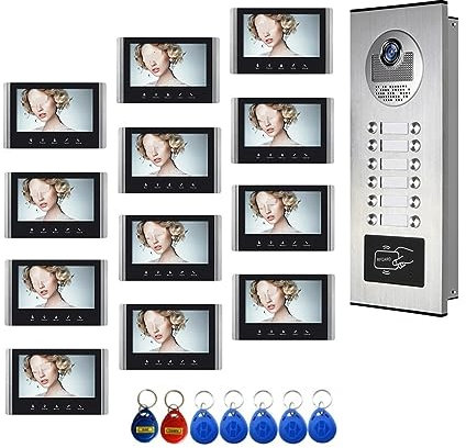 nmbhus 7 Inch WiFi Video Intercom For 2~12 Apartments Door Access Control System Smart Remote Unlock,Call And Monitor(Size:G KIT)