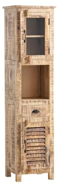 Woodkings Hochschrank Caribou | Holzschrank 50x180x40 cm für Badezimmer Küche oder Flur I rustikal aus Mangoholz | platzsparender Schrank mit Stauraum