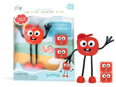 Glo Pals Badefiguren inkl. leuchtende Würfel Leuchtende Figuren für EIN einzigartiges sensorisches Erlebnis und Magische Badezeit (Sammy rot)
