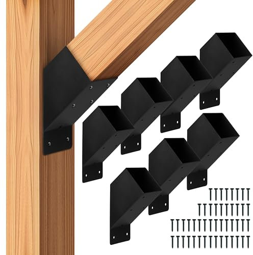 Iron Forge Tools 4x4 Pergola Brackets - 8 Pack Powdercoated Steel Corner Pergola Kit - 45 Degree Angle Bracket Angle Brace for DIY Installation - Hardware Kit and Accessories, Roof Gazebo Kits