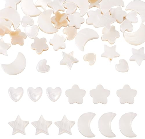 Beadthoven 40PCS Natural Freshwater Shell Beads Heart Shape Mother of Pearl Shell Bead Flat Loose Spacer Beads for DIY Handmade Bracelet Necklace Jewelry Making