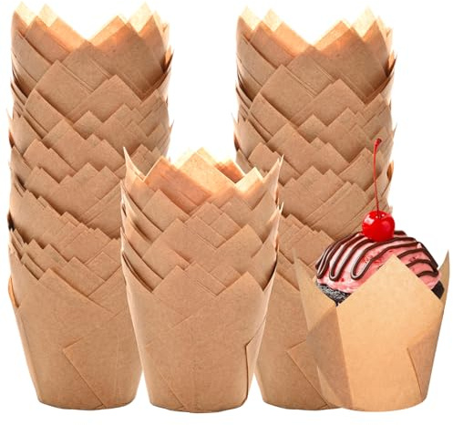 Natural Tulip Cupcake Liners for Baking 200 Cups, Unbleached Parchment paper Muffin Liners, Upgraded Standard Cupcake Wrappers, Greaseproof Cup Cake Liner, Easy to Use in Party, Birthday, Christmas