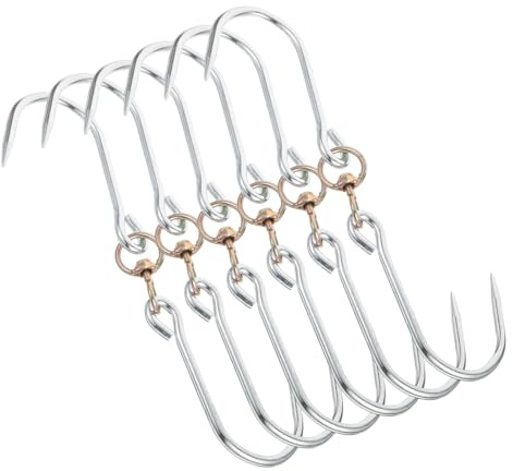 BRIGHTFUFU 6pcs Heavy Duty Meat Hooks Steel Butchers Hooks for Smoking Processing Hanging Meats Weight Capacity for Kitchen and BBQ Use