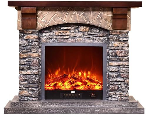 Electric Fireplace Stove with Realistic Flame | Free Standing Simulated Stone Heater for Home Heating | Portable Electric Fireplaces for Living Room