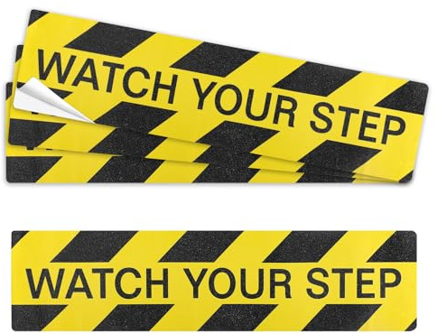 4 st 'Watch Your Step' golvdekaler klistermärken 150 x 600 mm halkfri varningsskylt klistermärke med klocka ditt steg-skylt golvtejp, självhäftande halkfri slipande dekal för arbetsplatsens säkerhet