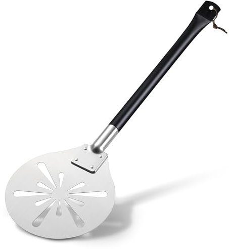 Joyfair Turning Pizza Peel, Stainless Steel Perforated Pizza Peel with Mental Handle, Heat Resistant Professional Oven Accessories Tool with Detachable Handle for Rotating Sliding, 7 Inch