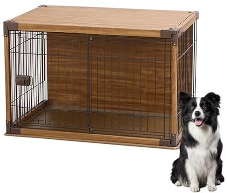Wooden Decorative Dog Crate House TV Stand 2-in-1 Furniture Style Indoor Cage for Small Medium Dogs - Modern Indoor Furniture Style Pet Crate by Prime Paws
