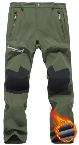 Peakwell Work Trousers Men Waterproof Fleece Hiking Trouser, Army Green, 40
