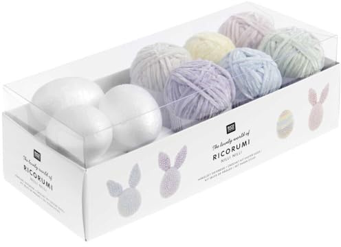 Ricorumi Häkelset Ostereier Nilli Nilli, 6 Farben, 7 Polystyrol-Eier, Häkelnadel, Nähnadel, Anleitung D/GB/F/NL