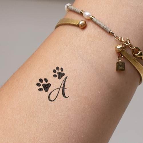 InksterPfote mit Initialen Tattoo - Buchstabe A - vegane & wasserfeste Temporäre Tattoos für Erwachsene - EU-Kosmetikzertifizierte Farbe 8