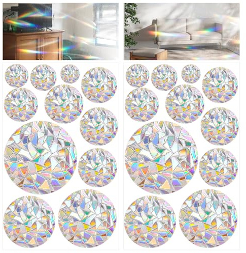 Ouligay 33pcs Prism Window Decals to Prevent Bird Strikes Prevention Window Stickers for Birds Anti-Collision Circle Windows Clings for Bird Rainbow Sticker to Save Birds Stop Hitting