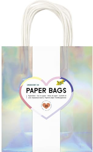 folia 21879 - Paper Bags Iridescent M, 20 Papiertüten aus 110 g/m² Kraftpapier in irisierend-schillernd, ca. 18 x 21 x 8 cm, zum Basteln, Verzieren und Verschenken