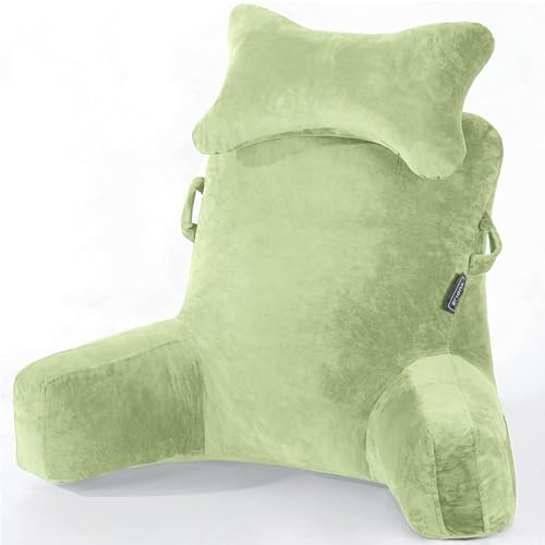 SLIGUY Almohada de lectura, almohada de descanso en cama con rodillo desmontable para el cuello y brazo de apoyo superior para sentarse en la cama, sofá o respaldo en el suelo, almohada de lectura