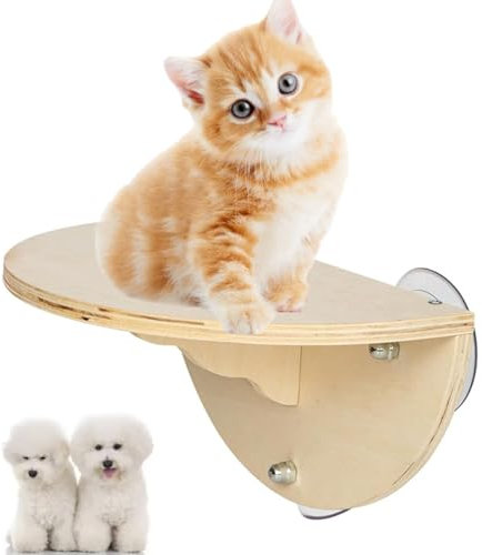 Cat Window Sill Perch 2 in 1 Cat Hammock Window Seat with 3 Suction Cups Wooden Window Bed Suction Cups Climbing Stair Cat Perch Bed for Kittens, Cats, and Small Pets