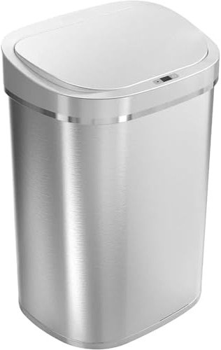 ZNTIHZ Poubelle Automatique à capteur de Mouvement Infrarouge sans Contact, 21 Gal 80L, Poubelle Robuste en Acier Inoxydable (Ovale, Argent/Couvercle Brosse) pour La Cuisine, Le Bureau
