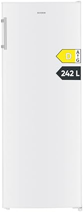 SEVERIN Vollraumkühlschrank, 242L, Energieeffizienzklasse D, Gemüsefach, Höhe 143 cm, verstellbare Einlegeböden, LED-Innenbeleuchtung, Türanschlag wechselbar, 83 kWh, weiß/Metall, VKS 8817