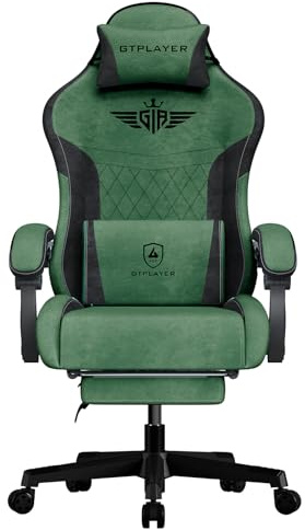 GTPLAYER Gaming Chair Fabric, High Back Computer Chairs with Footrest for Adults Ergonomic Lumbar Support Swivel PC Chair for Home Office (Green)