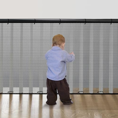 Cupount Banister Guard for Baby - 5ft x 3.3ft Black Safety Mesh Netting for Pets and Kids - Stair Railing Cover for Home