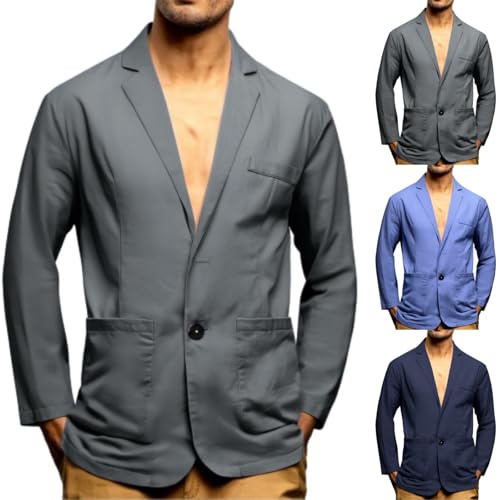 Blazer classique pour homme à 2 boutons - Coupe ajustée - Blazers de loisirs légers - Veste de costume décontractée - Veste de mariage - Blazers de loisirs - Manteaux à deux boutons, gris, XXX-Large