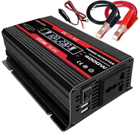 Inversor Onda Pura Inversor Corriente Coche 4000W 12V A 110V/220V Pantalla LCD Transformador Voltaje Adaptador Coche Convertidor Carga Onda Sinusoidal Modificada(12V to 220V Black)