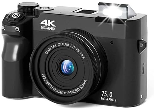 Cámara compacta digital con video 4K, almacenamiento de 32 GB para viajes y vlogging