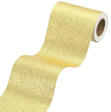 sourcing map Borde de papel pintado con purpurina dorada de 10 x 299 cm, para despegar y pegar, borde de papel de contacto con purpurina brillante para espejo, tablón de anuncios, manualidades