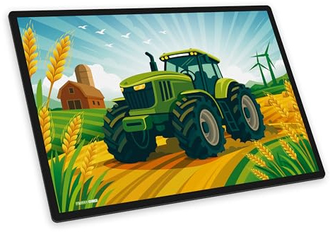 itenga Schreibtischunterlage 40×53 cm – Motiv Traktor – 2,5 mm stark, kratzfest & abwaschbar, rutschfeste Rückseite – robuste Kunststoff-Schreibunterlage für Kinder